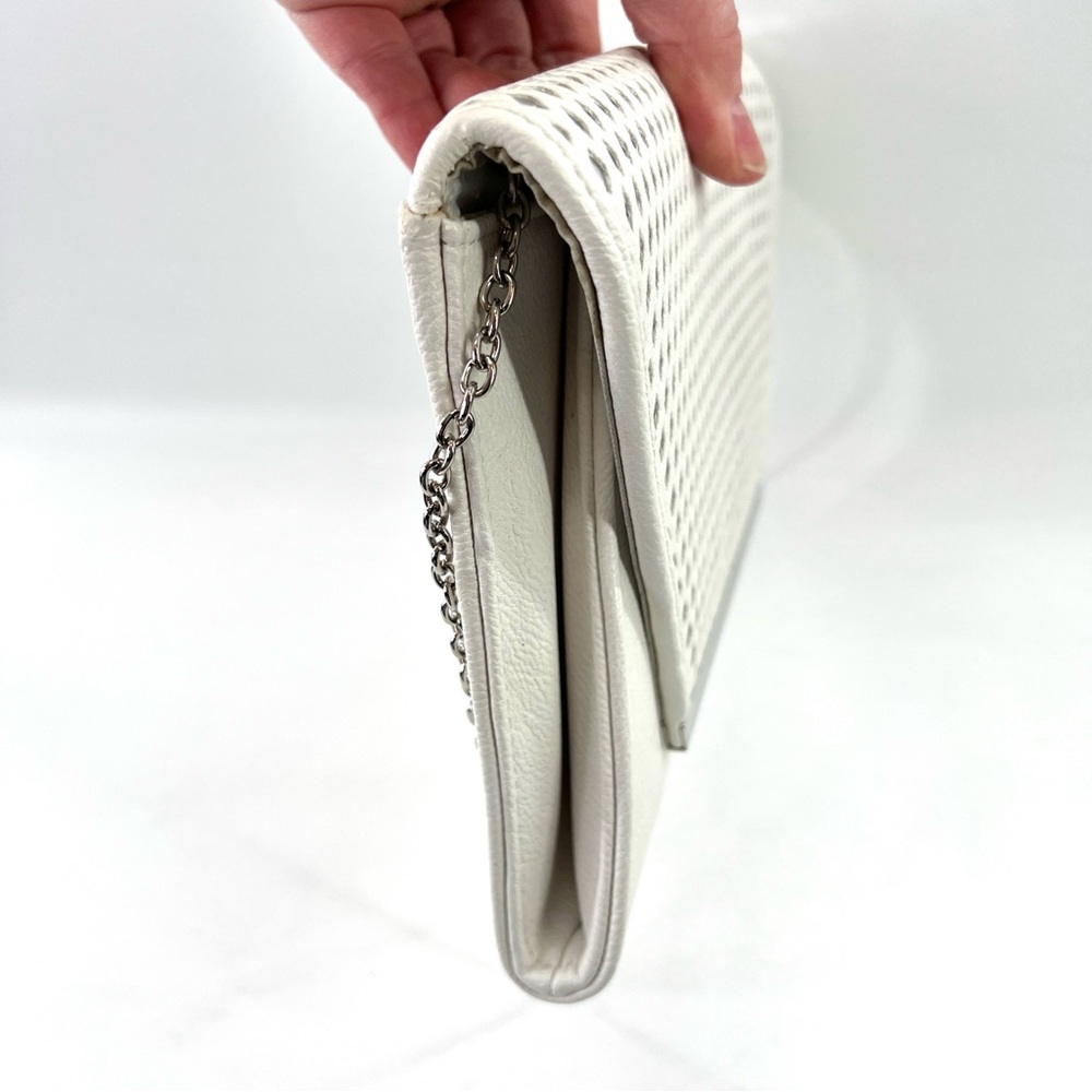 Woven Faux Leather envelope‎ clutch shoulder Bag White Silver lulu Townsend - Picture 12 of 14